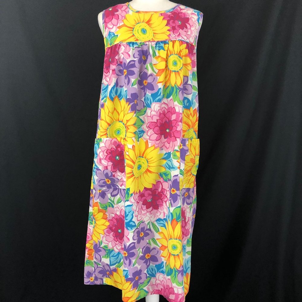 vintage bright muilticolor floral patio lounge boho hippie midi sun dress nighty